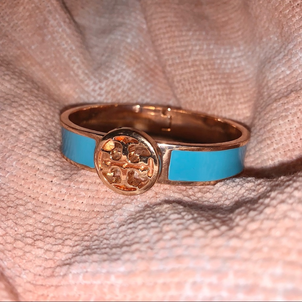 Tory Burch Gold Tone and Blue Enamel Bracelet